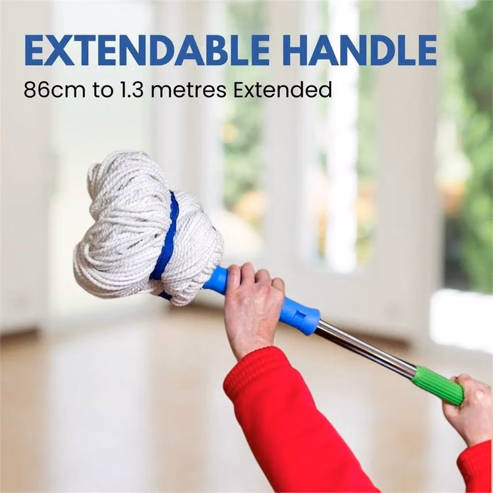 VOGREX Blue Microfibre Twist Mop with Extendable Telescopic Handle and Self-Wringing Head – 3