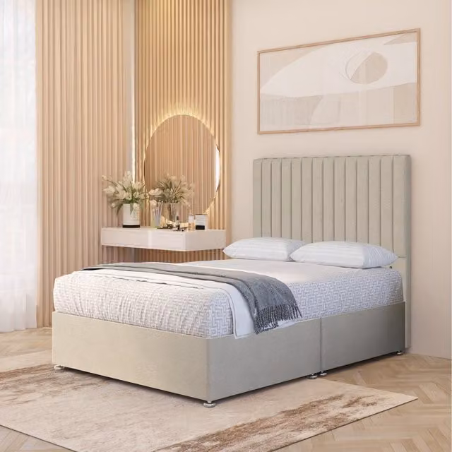 Somnior Beds Ltd Verona Tweed 4000 Pacific Pocket Spring Divan Bed Set with 54 inch Headboard and Drawers in Natural