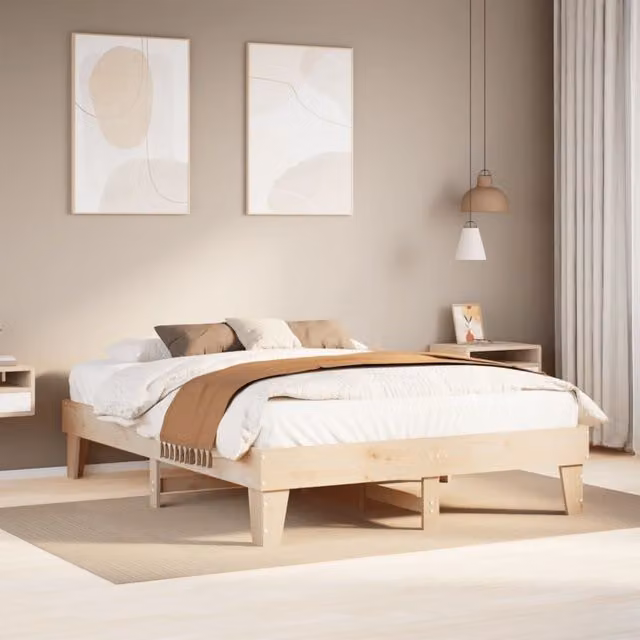 Berkfield Home King Size Solid Wood Pine Bed Frame in Brown, W/D/H: 150 x 200 cm