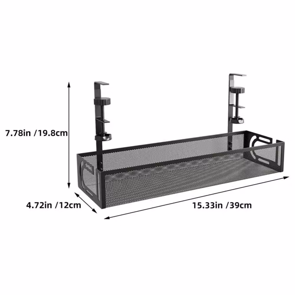 Nordara No Drill Under Desk Cable Management Tray in Matt Black Metal Mesh – 2