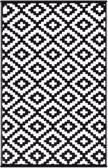 Pawnora Black and White Outdoor Patio Rug, W/D/H: 240 x 150 cm