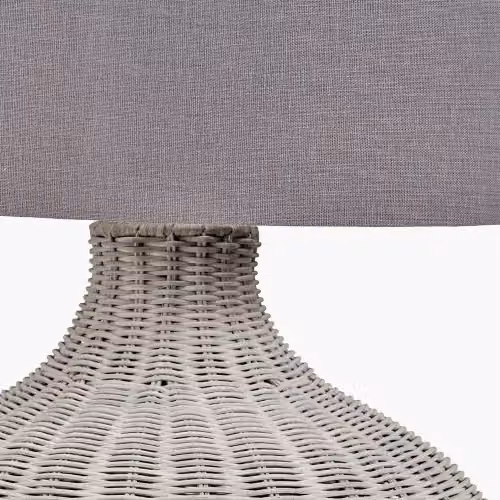 Ruma Round Rattan Table Lamp with Grey Cylinder Shade – 2