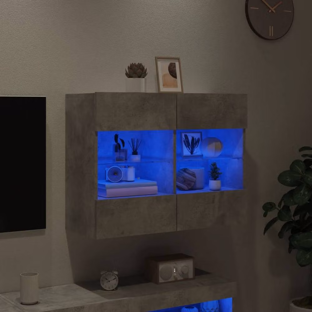 Berkfield Home Modern TV Wall Cabinet with LED Lights in Concrete Grey, W: 78.5 cm, D: 30 cm, H: 60.5 cm – 2