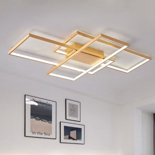 Garwarm Dimmable LED Square Ceiling Light in Gold/Brass with Remote Control, 70W Modern Acrylic and Metal Fixture – 1