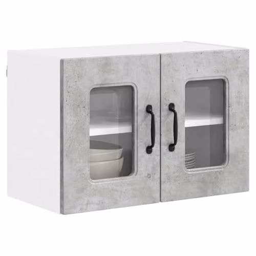 vidaXL Modern Wall Mounted Kitchen Wall Unit with Glass Doors in Grey and White, W/D/H: 60.0 x 40.0 x 31.0 cm