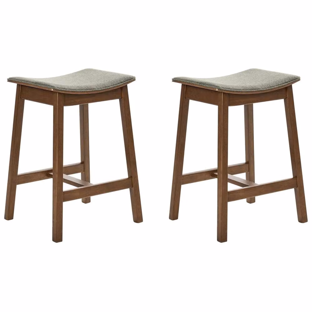 Wyld and Coco Pair of Green Upholstered Rubberwood Bar Stools, Height: 63 cm – 2
