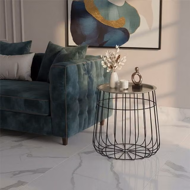 Orsina Silver and Black Metal Round Side Table, W/D/H: 47 x 47 x 47 cm – 2