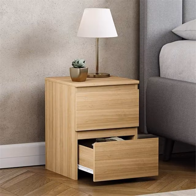 FORGEVIO Scandinavian Style 2 Drawer Bedroom Sideboard Cabinet in Brown and Beige – 1