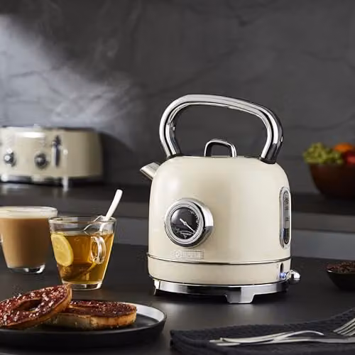 Geepas Retrovive Kitchen Combo Set including 1.8L Electric Kettle, 4 Slice Toaster and 20L Digital Microwave in Beige – 3