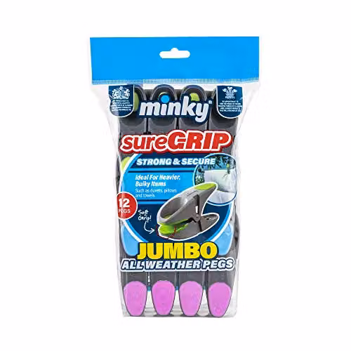 Minky SureGrip Jumbo Clothes Pegs, Pack of 12, Blue and Multicolour – 2