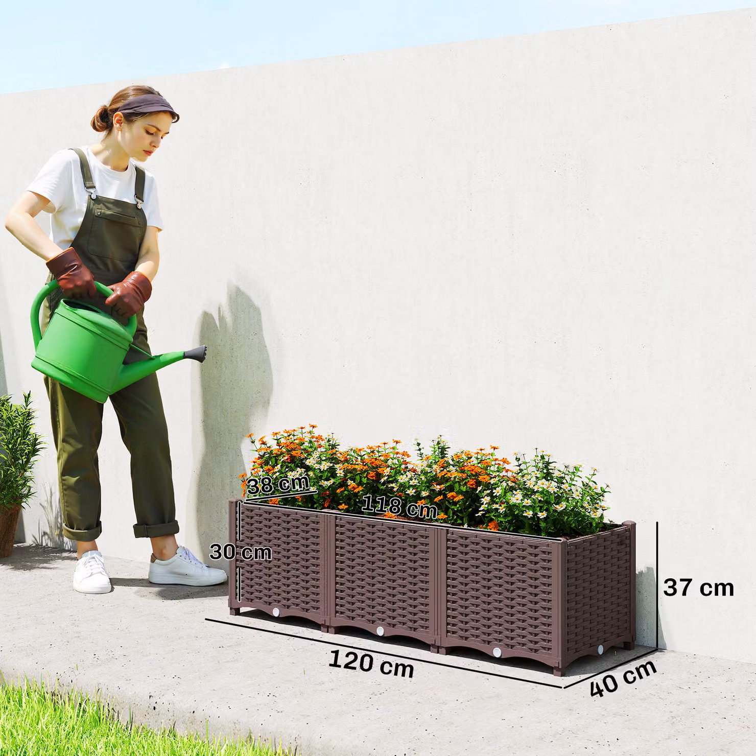 Outsunny Brown Plastic Self-Watering Raised Garden Bed with Legs and Drainage Holes, W/D/H: 40 x 40 x 37 cm – 3