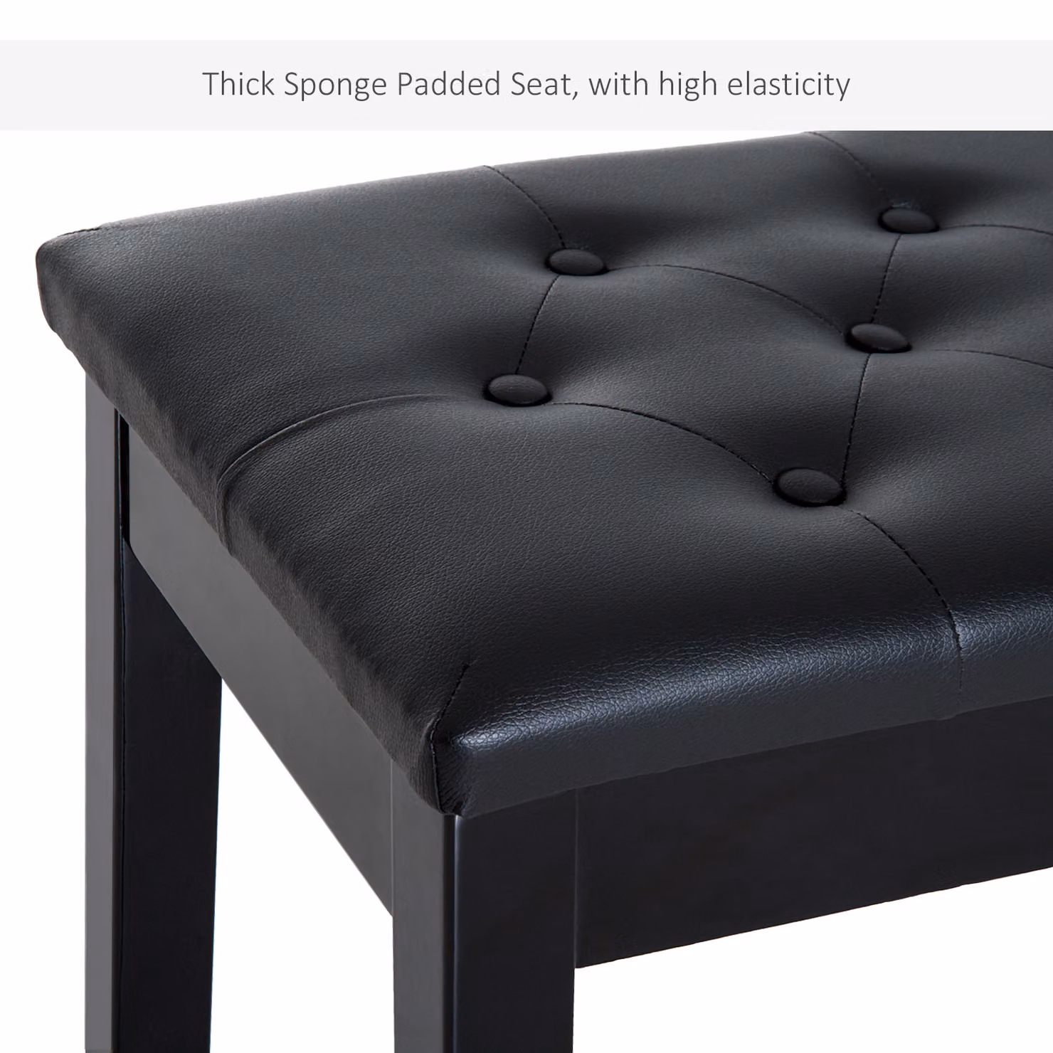 HOMCOM Elegant PU Leather Piano Bench with Storage, Black, W: 76 cm, D: 36 cm, H: 50 cm – 5
