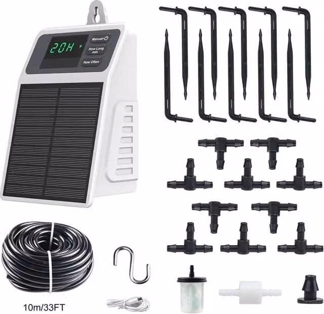 SPETLEK Solar Automatic Drip Irrigation Kit for Outdoor Gardens in White – 1