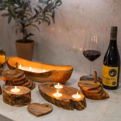 Verano Spanish Ceramics Set of 2 Rustic Brown Olive Wood Tea Light Holders – 6