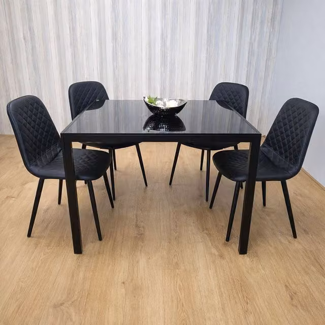 KOSY KOALA Modern Dining Set with Black Glass Rectangular Table and 4 Black Chairs in Brown