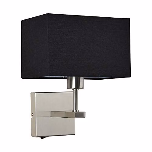 Netlighting Modern Bedside Wall Lamp with Black Rectangular Fabric Shade and Silver Metal Finish, E27