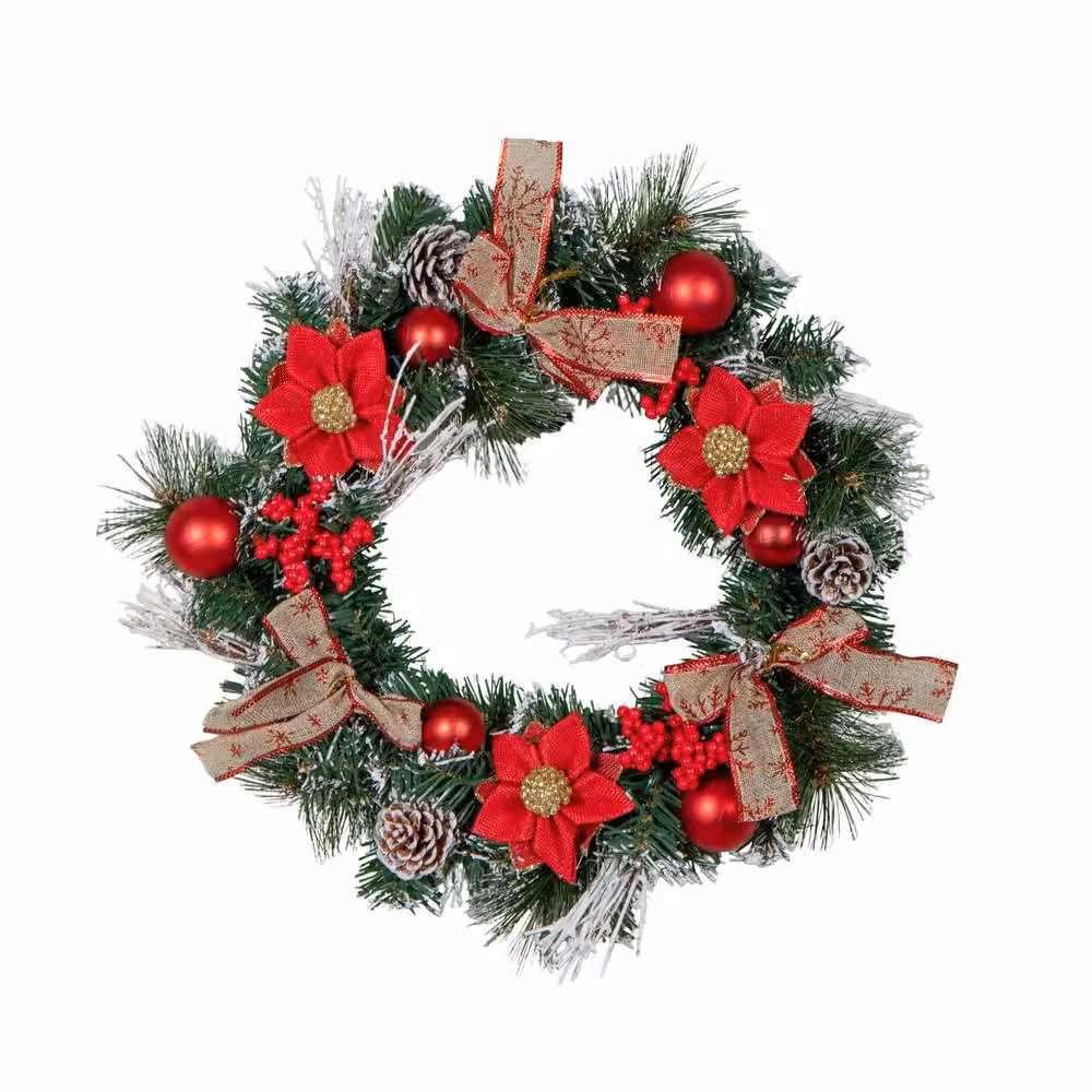 Samuel Alexander 40cm Christmas Wreath with Snow Tipped Branches, Red Berries, Baubles and Bows in Red and Green – 3