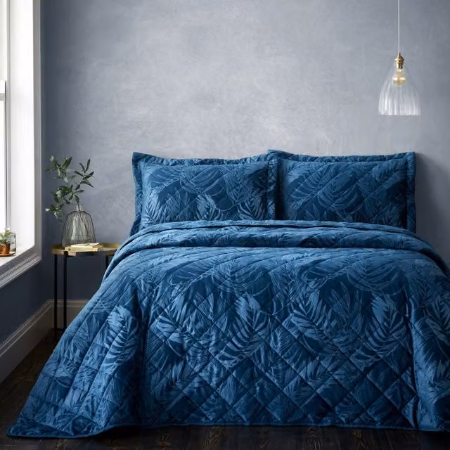 Portfolio Home Woburn Floral Velvet Bedspread in Teal and Petrol Green