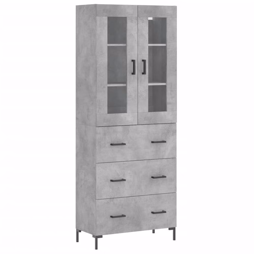 Berkfield Home Highboard in Concrete Grey with Glass Doors, W/D/H: 69.5 x 34 x 180 cm – 3