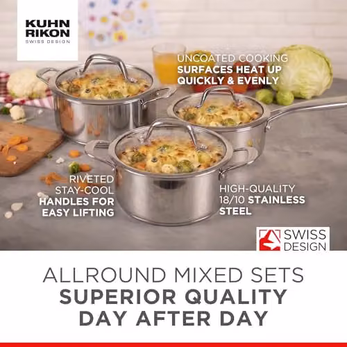 Kuhn Rikon 3-Piece Stainless Steel Cookware Set with Glass Lids in Silver – 2