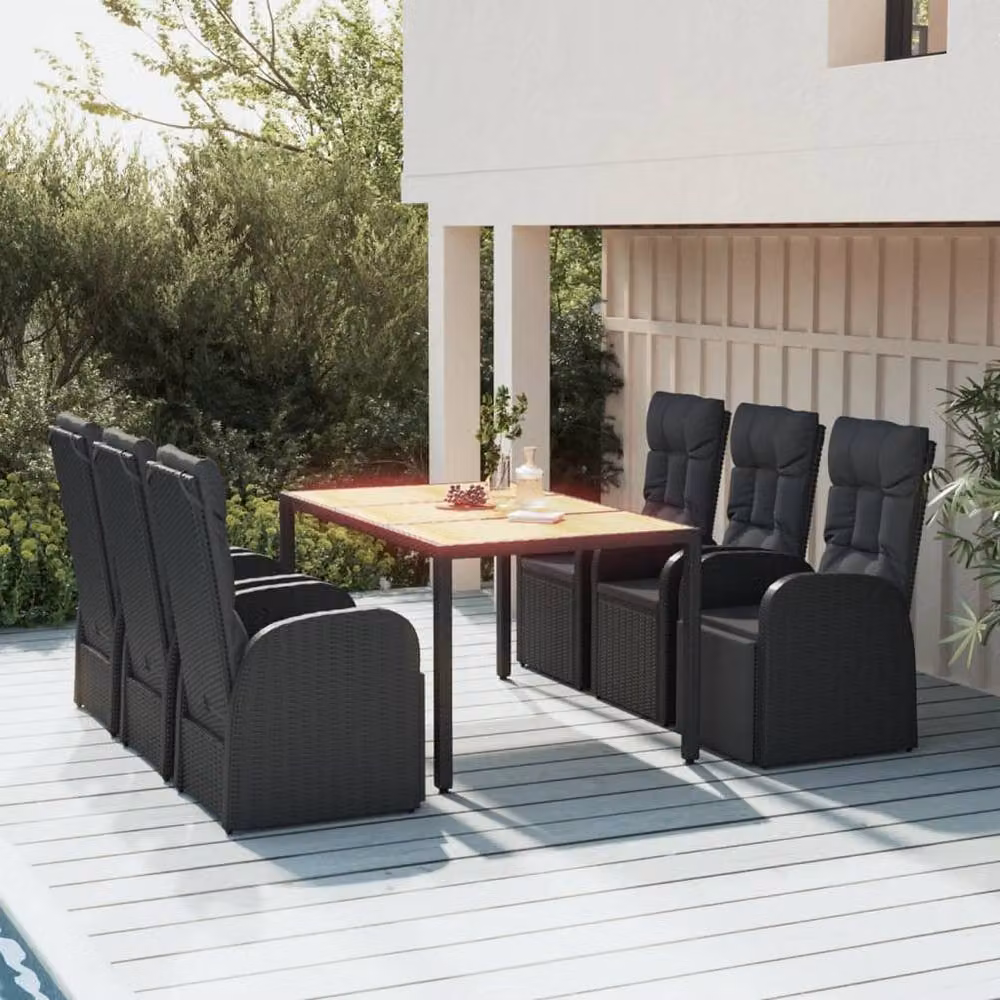 Berkfield Home Beautiful 7 Piece Black Poly Rattan and Oiled Acacia Wood Garden Dining Set – 2