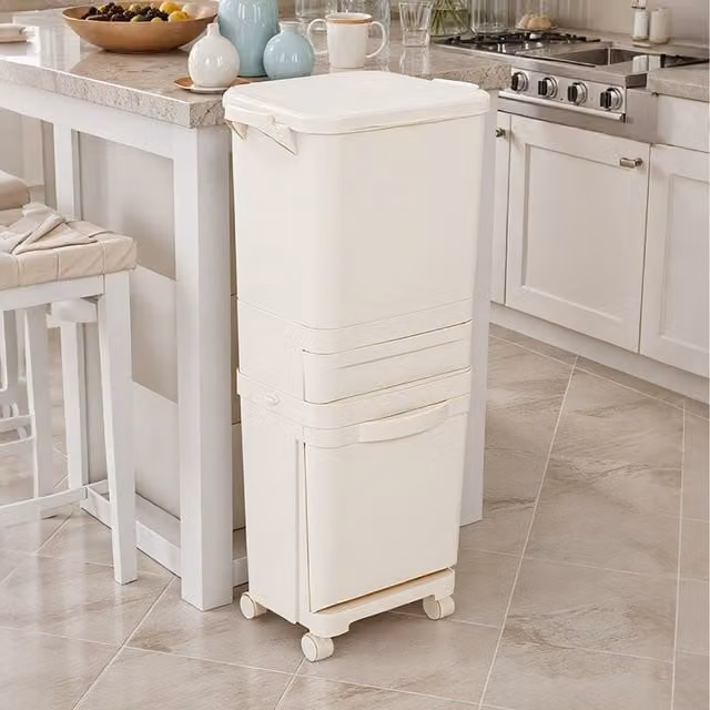 Lifeideas Kitchen Waste Sorting Bin with Wheels, White, 42 l, Width: 30.5 cm