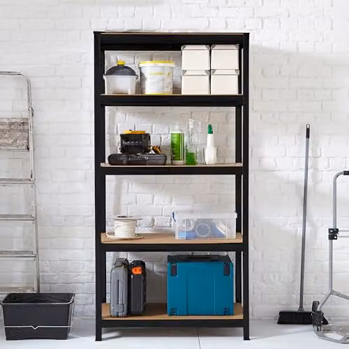 Neo 5 Tier Heavy Duty Steel Storage Shelving Unit, Black, H 180 x W 90 x D 40 cm – 2