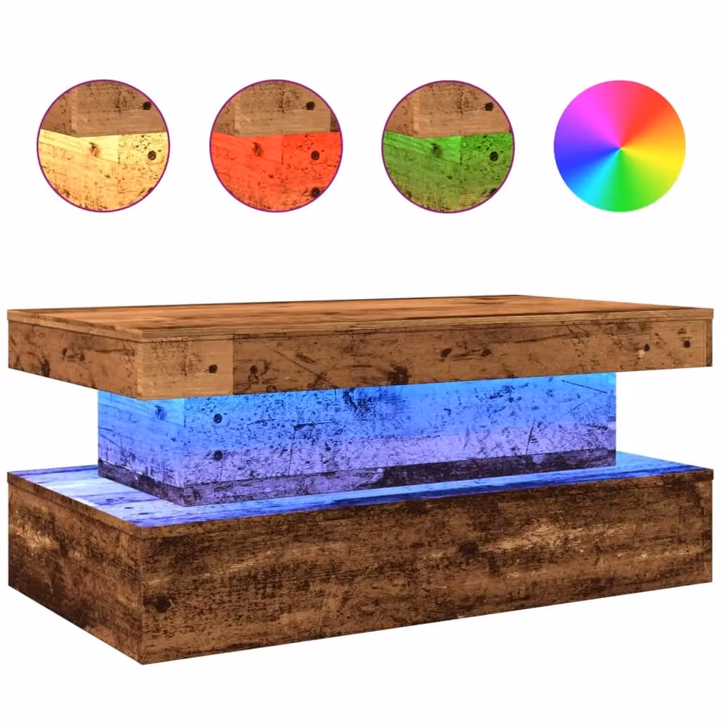Berkfield Home Modern Rectangular Coffee Table with LED Lights in Brown, W/D/H: 90 x 50 x 40 cm – 2