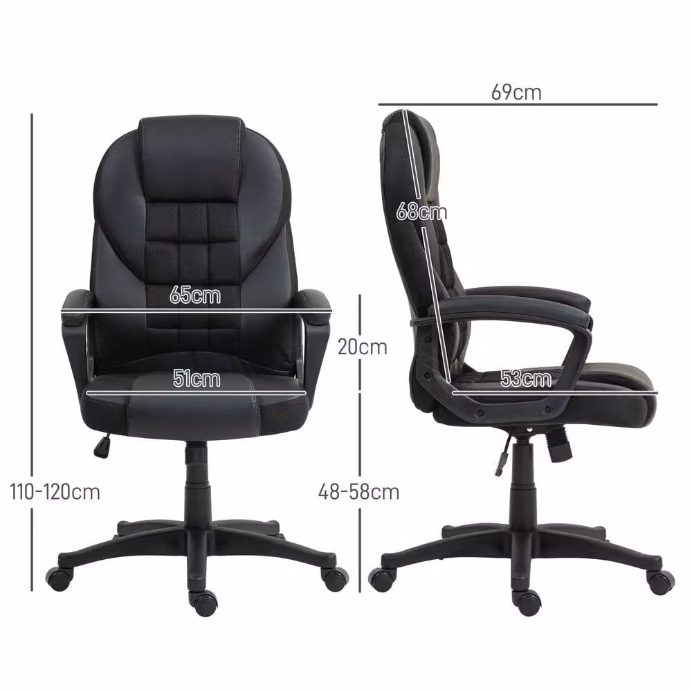 ERGOVEXA Black Faux Leather Executive Swivel Office Chair with Armrests and Castors – 2