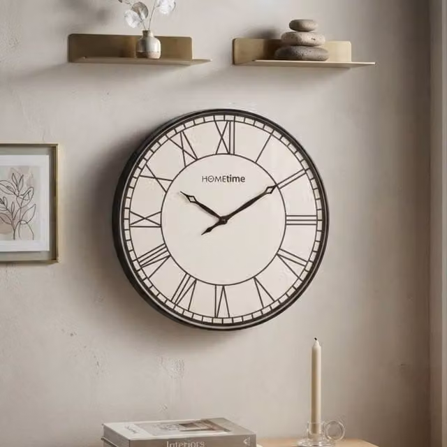 Garden Greatness Large Roman Dial Modern Analog Wall Clock in Black, White and Multicolour, Diameter: 50.5 cm – 1