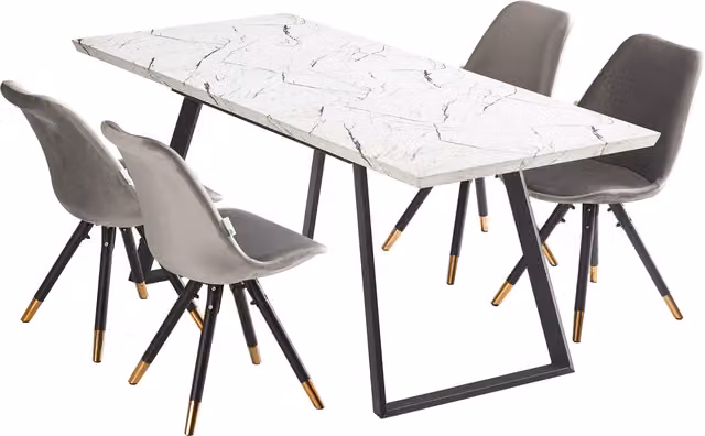 Life Interiors Sofia Toga LUX Modern Extendable Rectangular Marble Dining Set in Grey and Gold with 4 Chairs