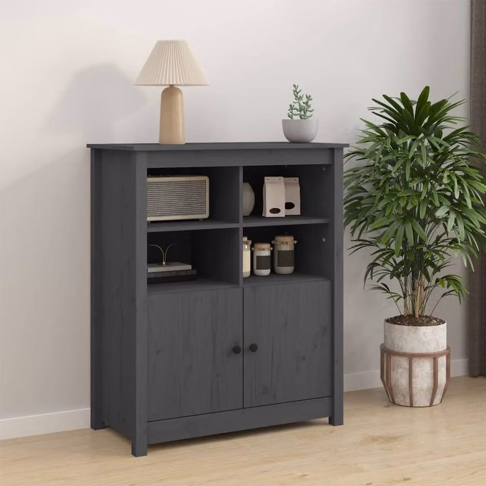 Berkfield Home Grey Rustic Solid Wood Pine Sideboard W/D/H: 83 x 41.5 x 100 cm – 2