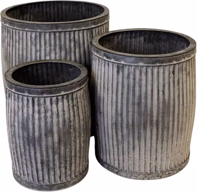 Four Candle Set of 3 Galvanised Steel Dolly Tub Planters in Grey