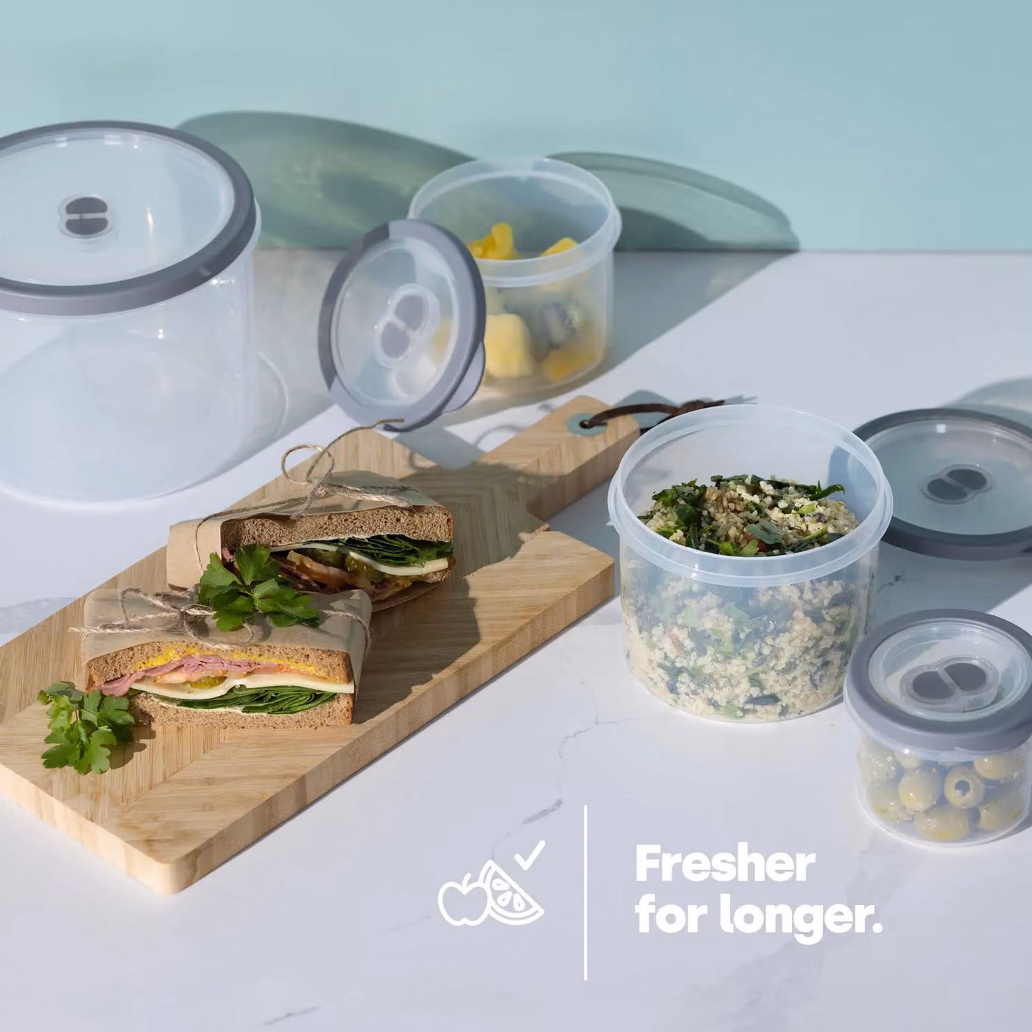 LIVIVO 5pc Airtight Round Food Storage Container Set in Grey and Transparent, Stackable and BPA Free – 2