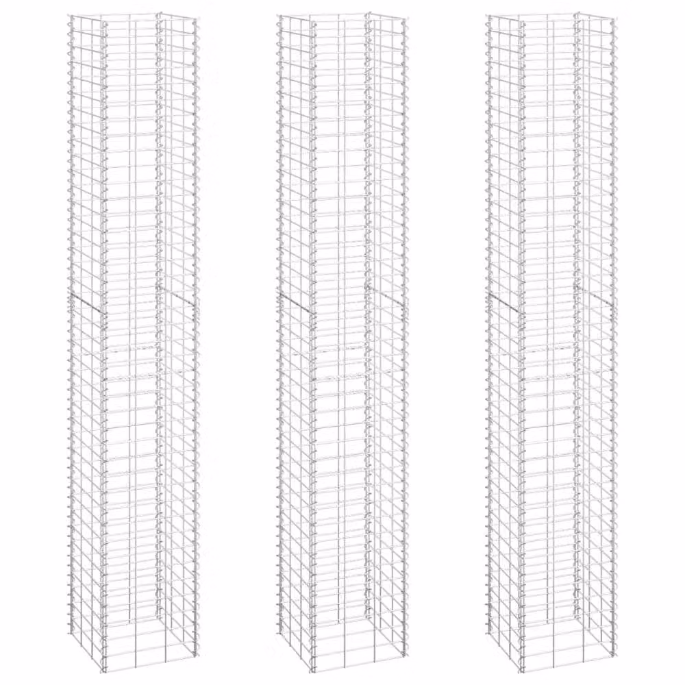 Berkfield Home Silver Metal Wire Mesh Gabion Raised Beds, 3 Pack, W/D/H: 30 x 30 x 200 cm