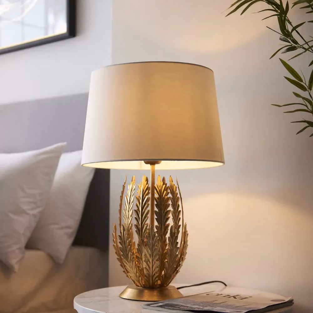Loops 2 Pack Ornate Gold Metal Table Lamps with Ivory Fabric Cylinder Shades – 2
