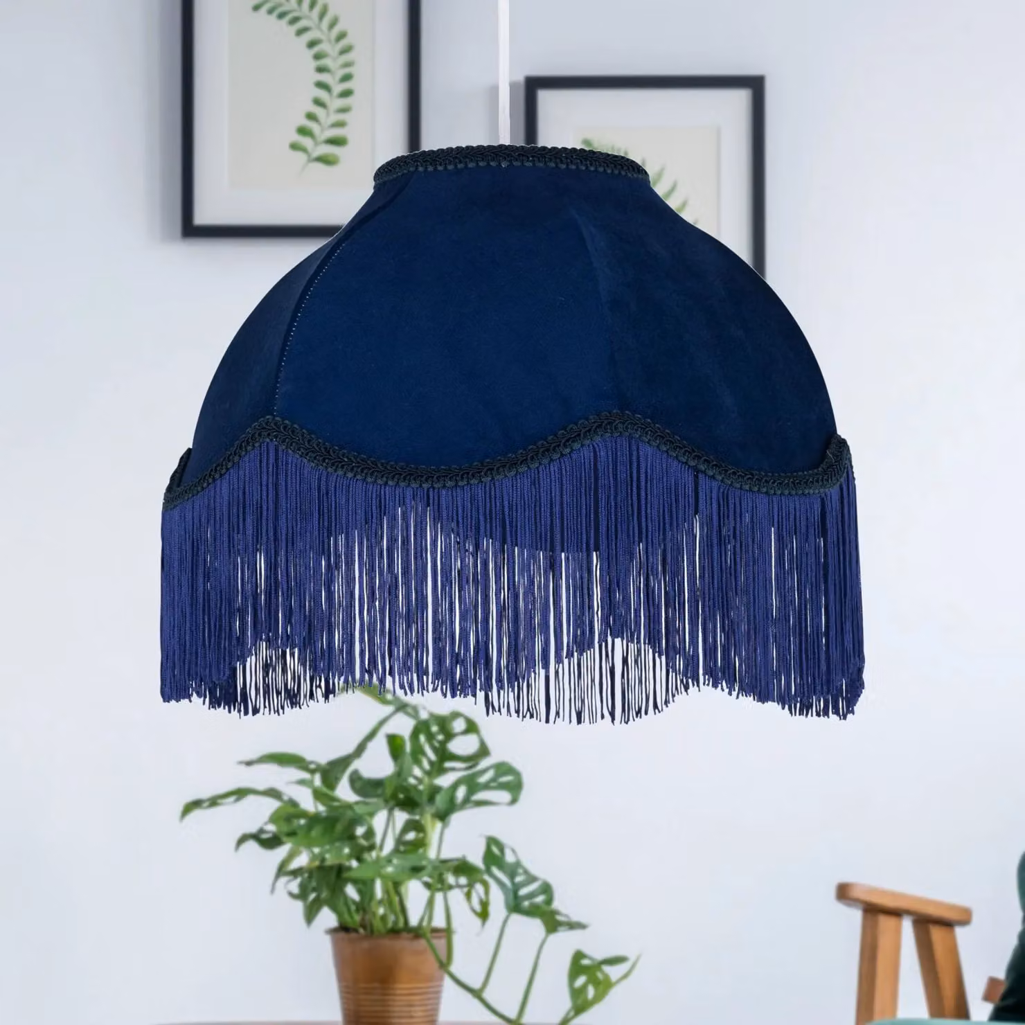 First Choice Lighting Blue Velvet Fringed Easy Fit Round Lamp Shade – 2
