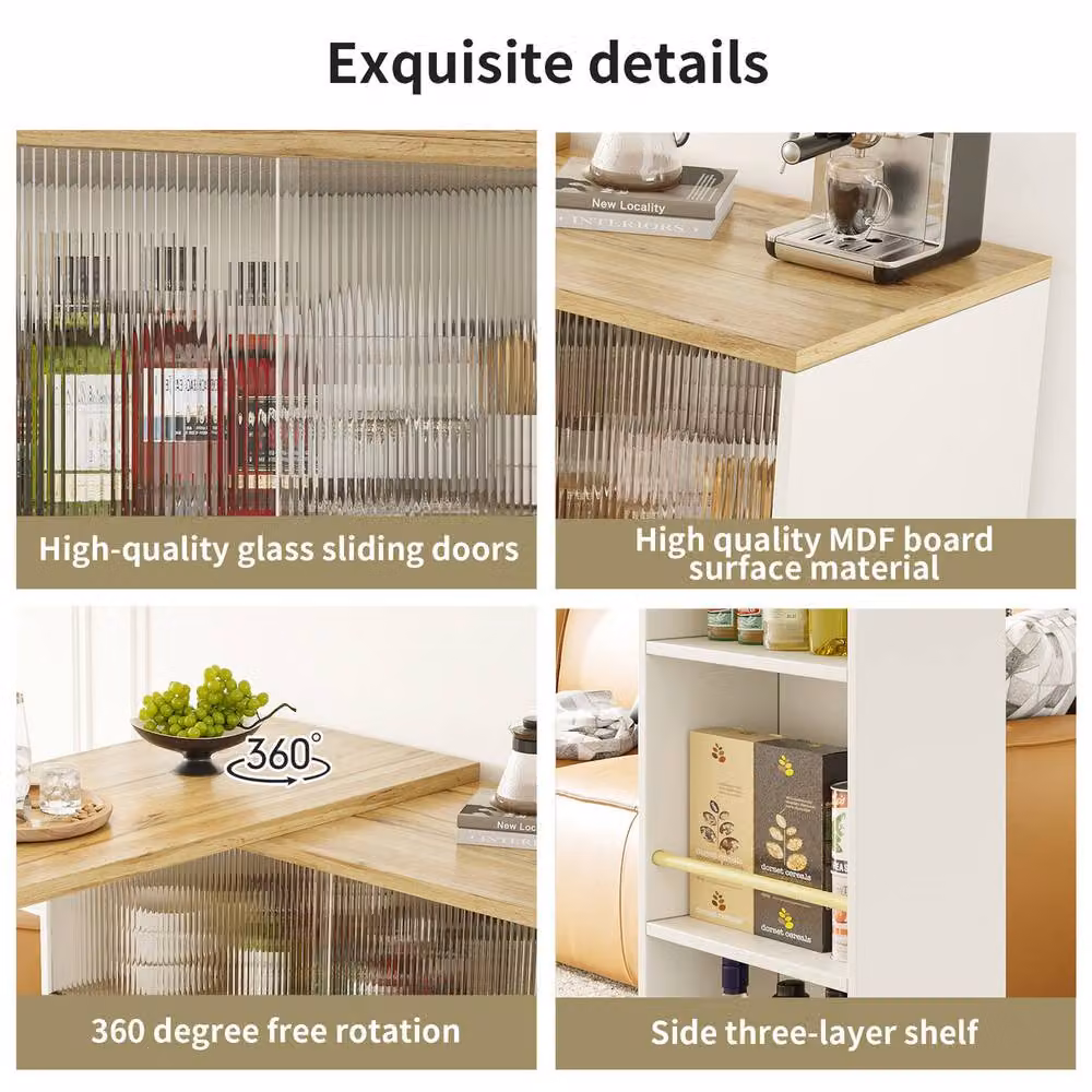 Rolipo White 360 Swivel Bar Table and Sideboard with Glass Door Storage – 2