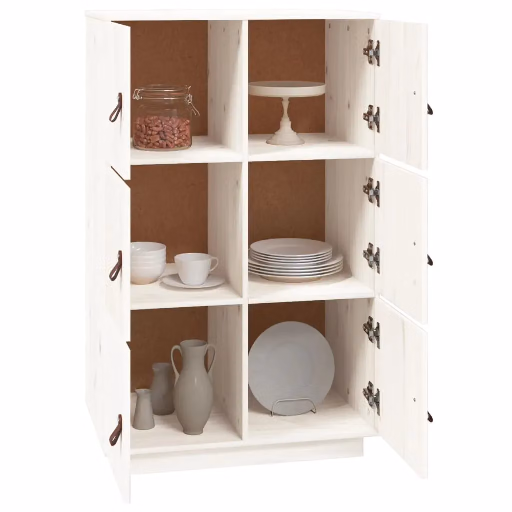 Berkfield Home White Rustic Solid Wood Pine Highboard W/D/H: 67 x 40 x 108.5 cm – 2