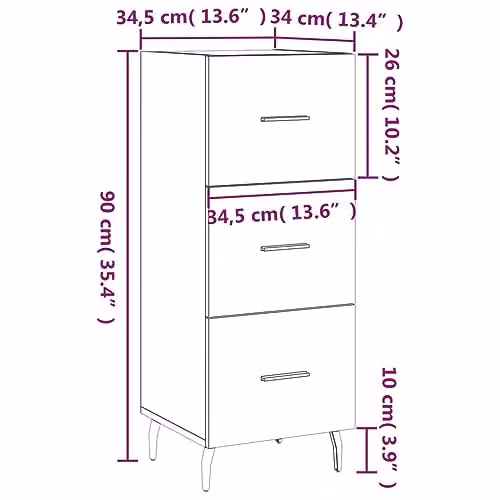 vidaXL White Minimalist Sideboard in Engineered Wood, W/D/H: 34.5 x 34 x 90 cm