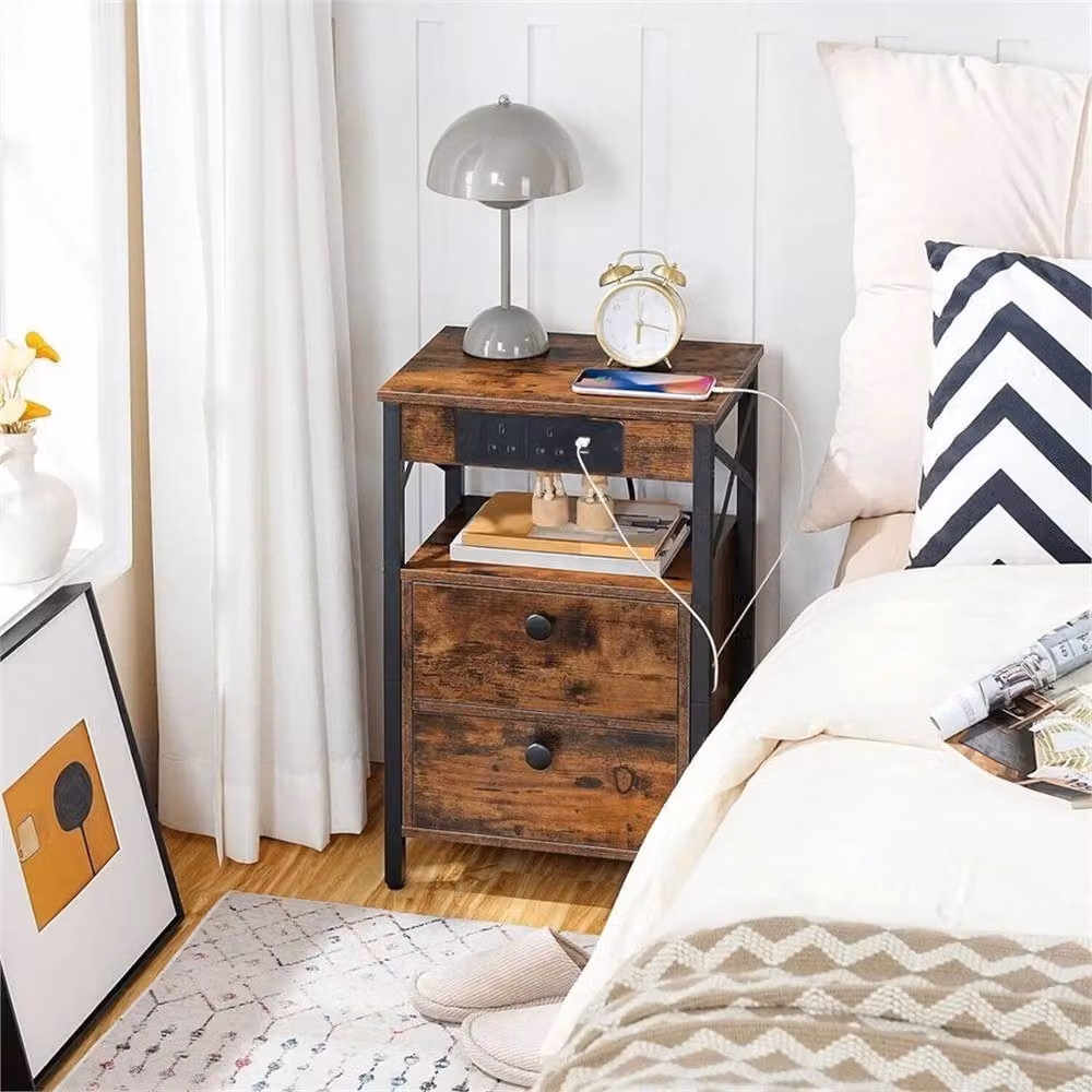 FORGEVIO Industrial Bedside Table in Brown, W/D/H: 38 x 28 x 60 cm – 2