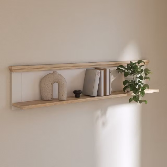 Furniture To Go Pontypool Wall Mounted Shelf in White and Riva Oak