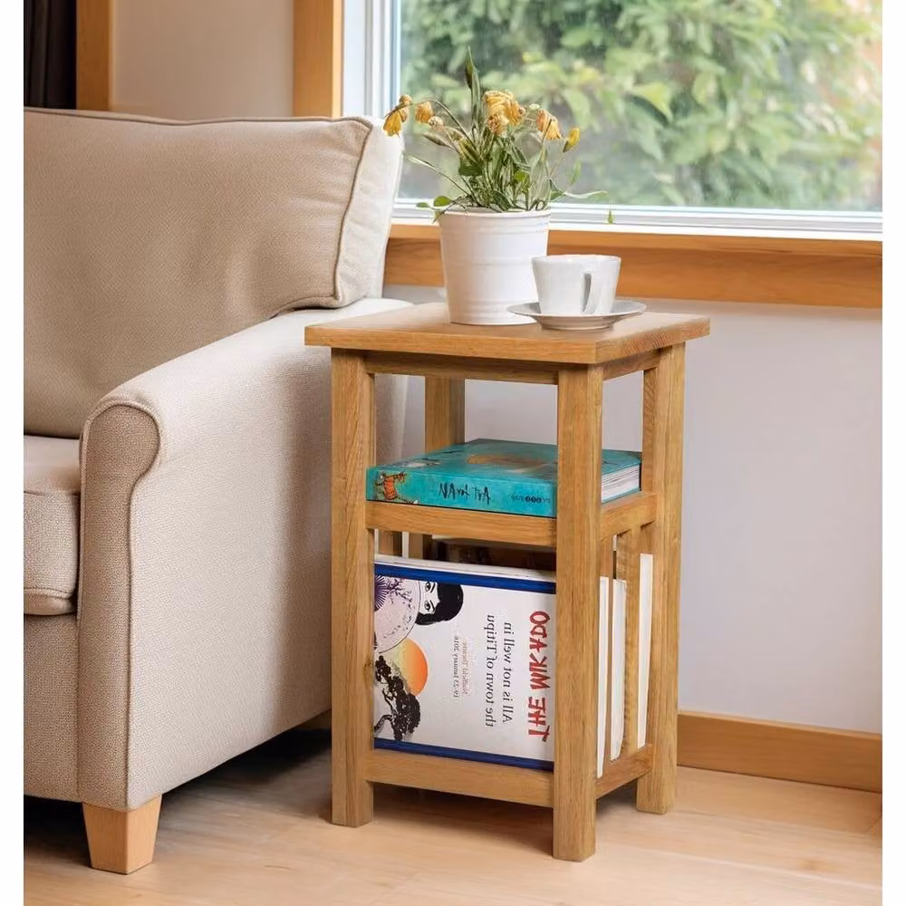 FORGEVIO Small Wooden Oak Magazine Storage Rack and Coffee Side Table in Light Oak – 2