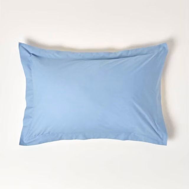 Homescapes Blue Egyptian Cotton Oxford Pillowcase, 200 Thread Count Percale