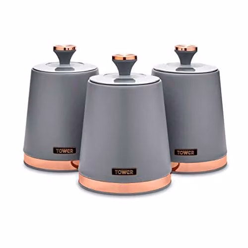 Tower Cavaletto Set of 3 Airtight Stainless Steel Storage Canisters, Grey and Gold – 1