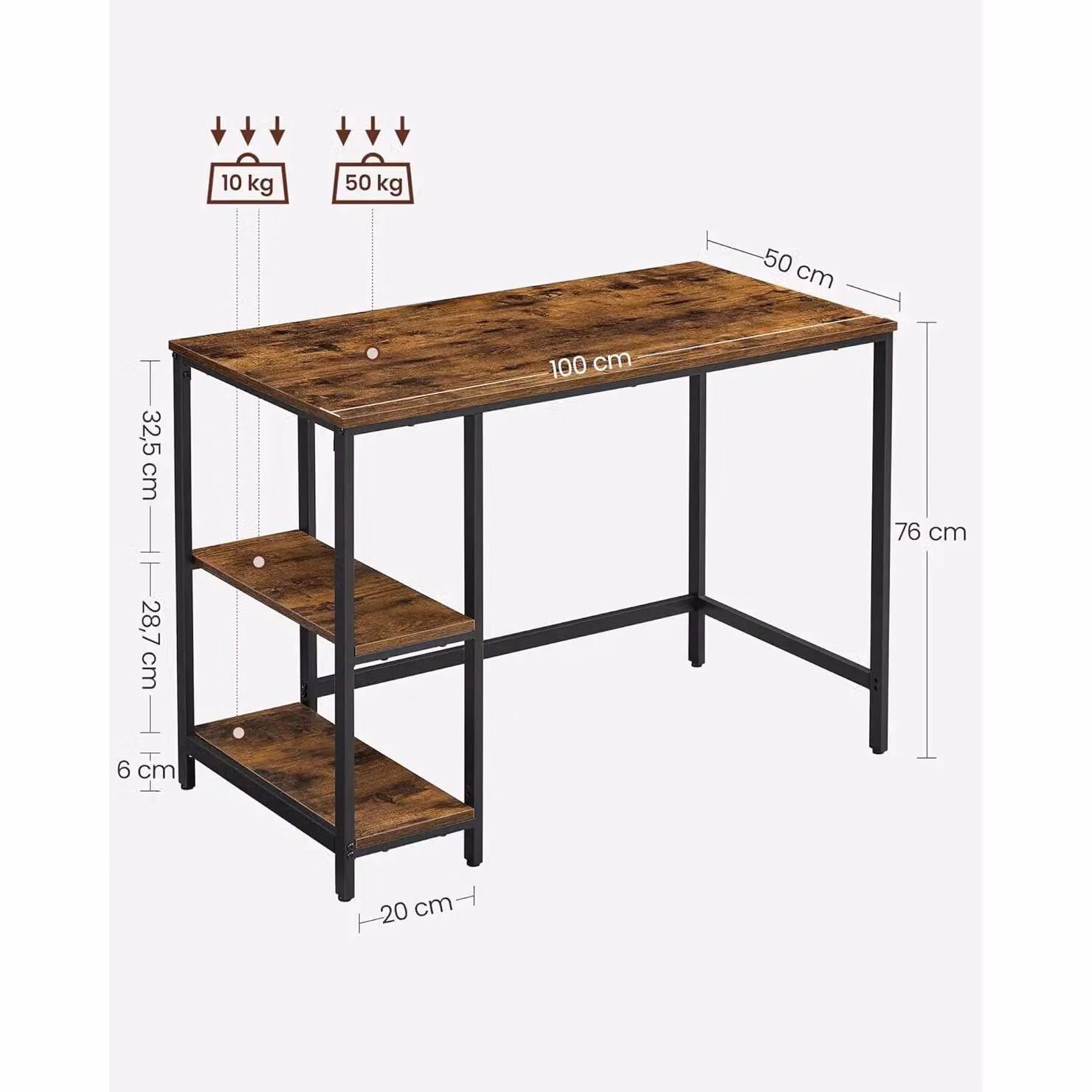VASAGLE Industrial Computer Desk in Brown – 2