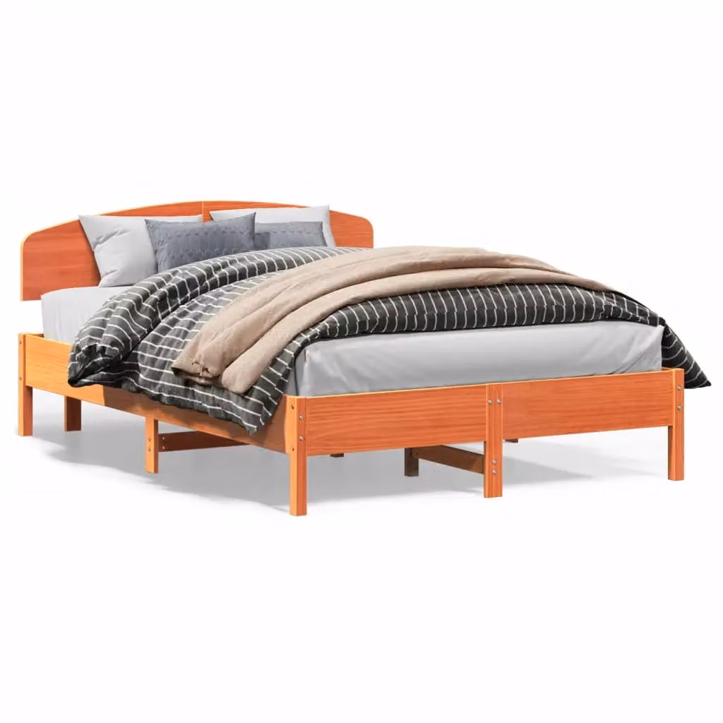 Berkfield Home Solid Wood Pine Bed Frame in Wax Brown, W/D/H: 150 x 200 cm – 2