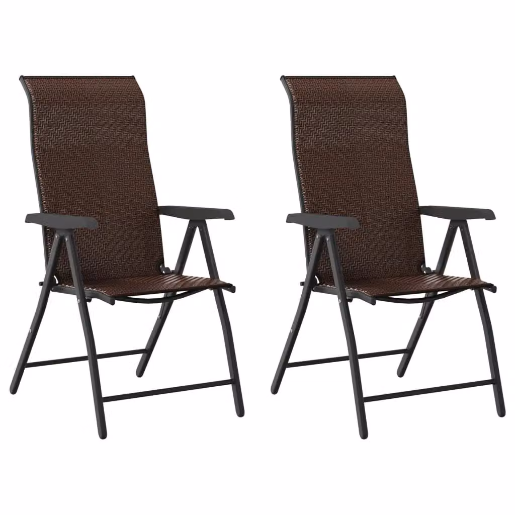 Berkfield Home Set of 2 Folding Garden Chairs in Brown Poly Rattan – 2