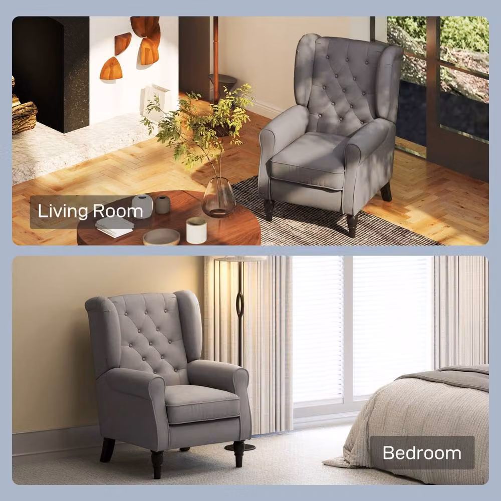 Wyld Haus Keri Molo Snow Flannel Dark Grey Wingback Accent Chair with Button Tufting and Solid Wood Frame – 7