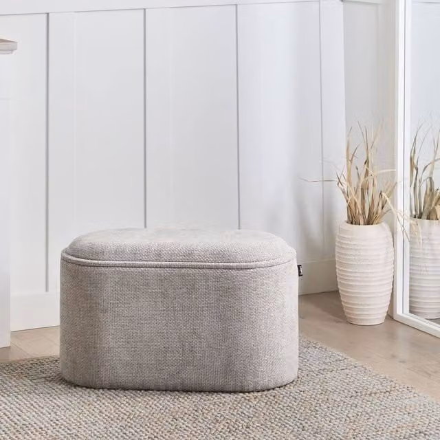 Wyld and Coco Grey Chenille Lift-Top Storage Bench W: 79 cm, D: 38 cm, H: 45 cm